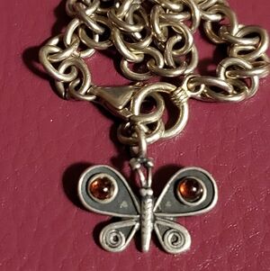 Sterling Silver Bracelet Vintage 8" L Vintage Amber Charm